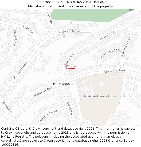 145, COPPICE DRIVE, NORTHAMPTON, NN3 6NQ: Location map and indicative extent of plot