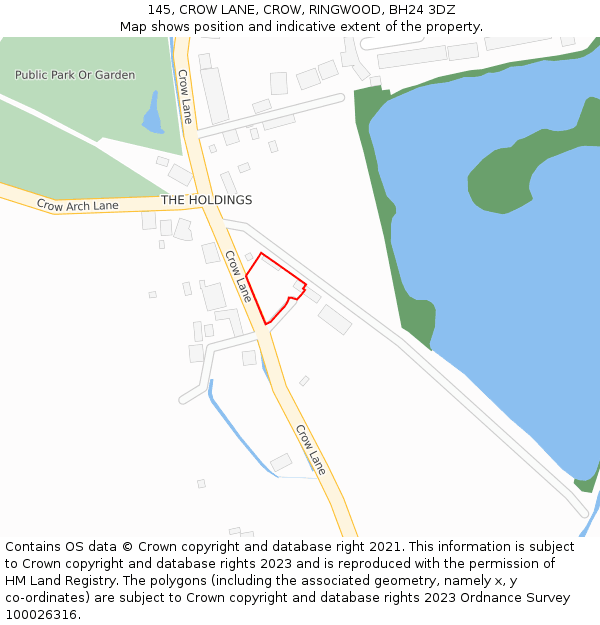 145, CROW LANE, CROW, RINGWOOD, BH24 3DZ: Location map and indicative extent of plot