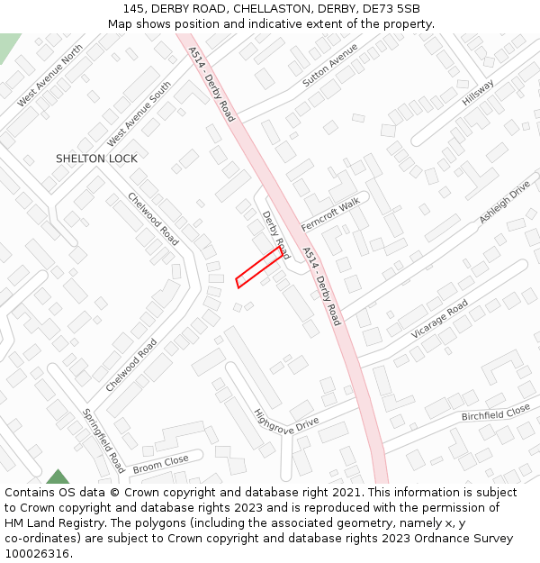 145, DERBY ROAD, CHELLASTON, DERBY, DE73 5SB: Location map and indicative extent of plot