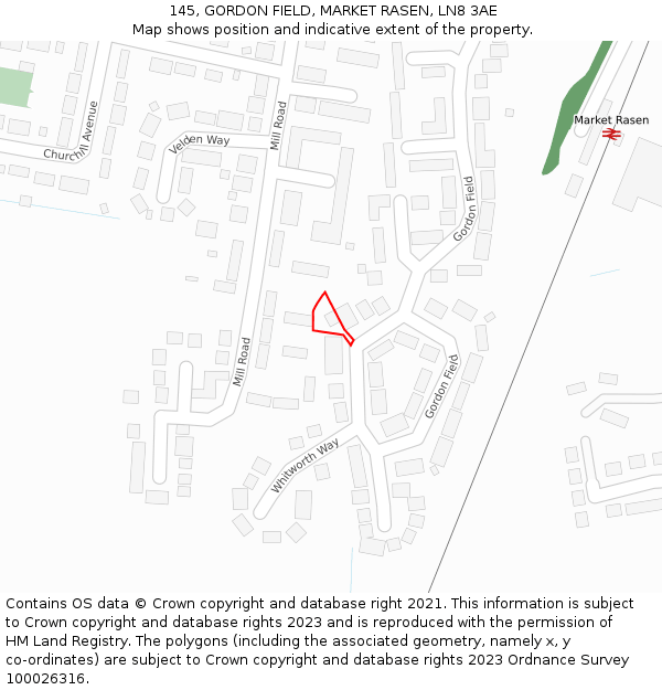 145, GORDON FIELD, MARKET RASEN, LN8 3AE: Location map and indicative extent of plot