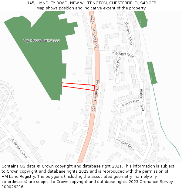 145, HANDLEY ROAD, NEW WHITTINGTON, CHESTERFIELD, S43 2EP: Location map and indicative extent of plot