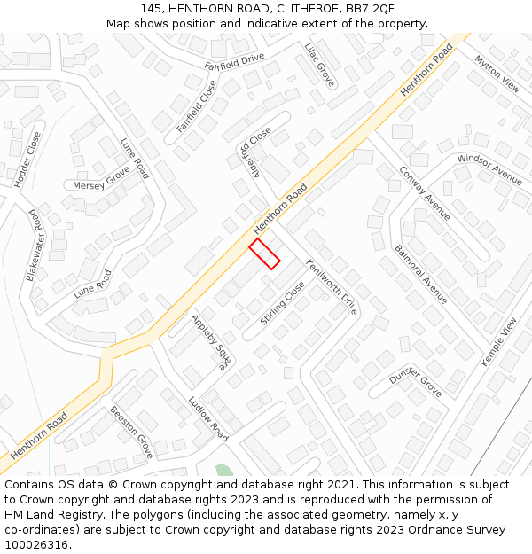 145, HENTHORN ROAD, CLITHEROE, BB7 2QF: Location map and indicative extent of plot