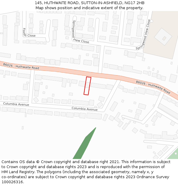 145, HUTHWAITE ROAD, SUTTON-IN-ASHFIELD, NG17 2HB: Location map and indicative extent of plot