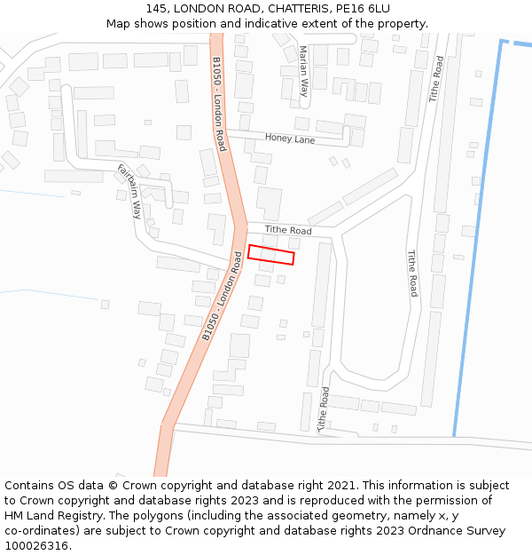 145, LONDON ROAD, CHATTERIS, PE16 6LU: Location map and indicative extent of plot