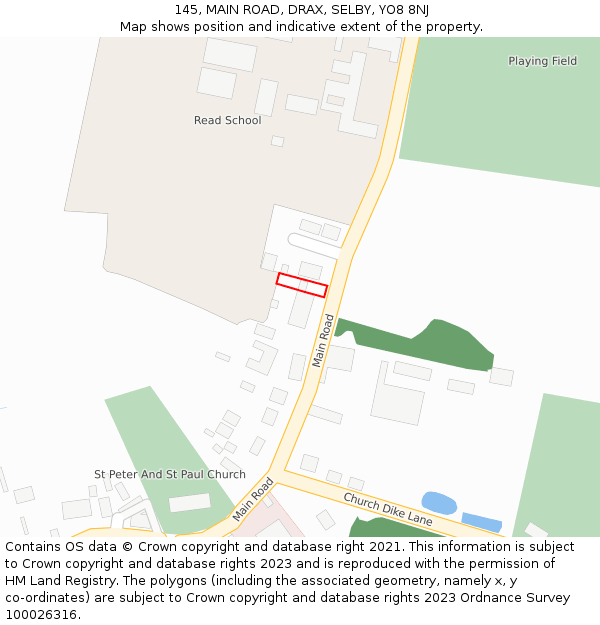 145, MAIN ROAD, DRAX, SELBY, YO8 8NJ: Location map and indicative extent of plot