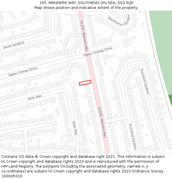 145, MANNERS WAY, SOUTHEND-ON-SEA, SS2 6QP: Location map and indicative extent of plot