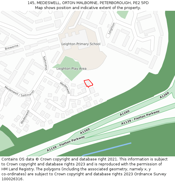 145, MEDESWELL, ORTON MALBORNE, PETERBOROUGH, PE2 5PD: Location map and indicative extent of plot