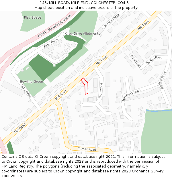 145, MILL ROAD, MILE END, COLCHESTER, CO4 5LL: Location map and indicative extent of plot