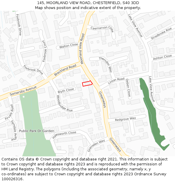 145, MOORLAND VIEW ROAD, CHESTERFIELD, S40 3DD: Location map and indicative extent of plot