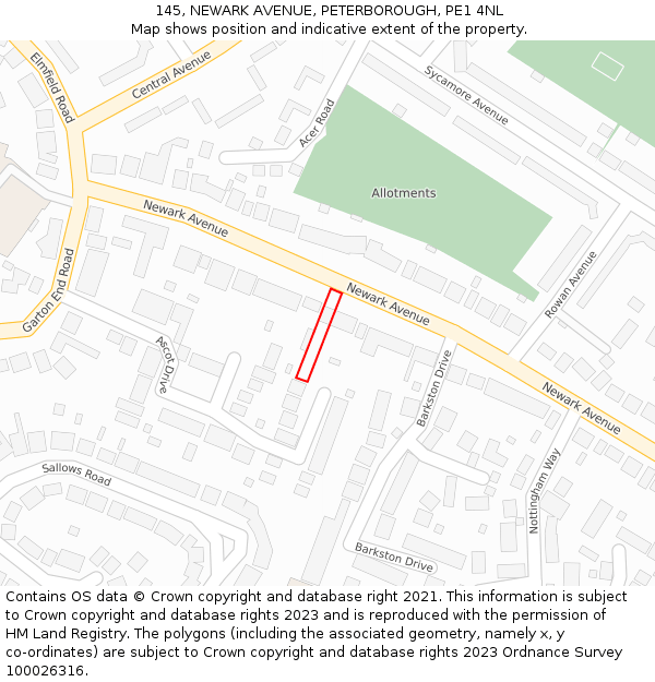145, NEWARK AVENUE, PETERBOROUGH, PE1 4NL: Location map and indicative extent of plot