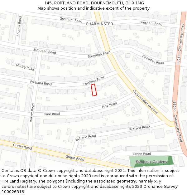 145, PORTLAND ROAD, BOURNEMOUTH, BH9 1NG: Location map and indicative extent of plot