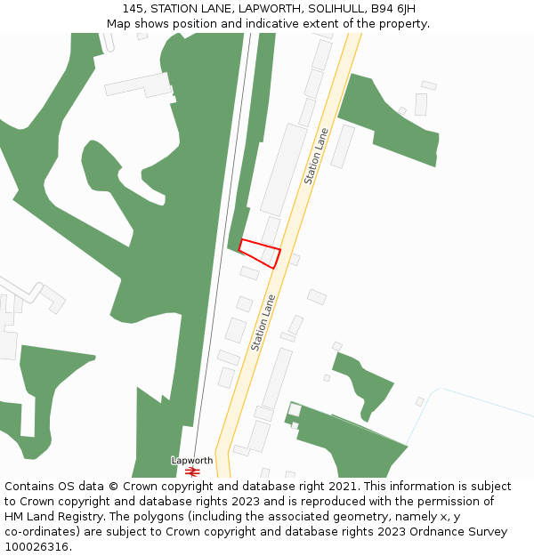 145, STATION LANE, LAPWORTH, SOLIHULL, B94 6JH: Location map and indicative extent of plot