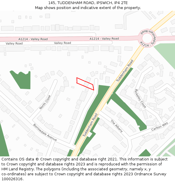 145, TUDDENHAM ROAD, IPSWICH, IP4 2TE: Location map and indicative extent of plot