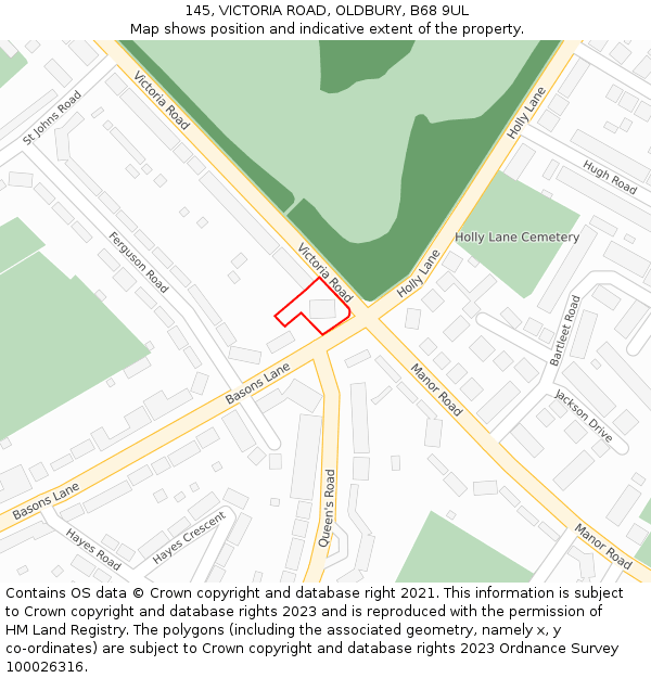 145, VICTORIA ROAD, OLDBURY, B68 9UL: Location map and indicative extent of plot