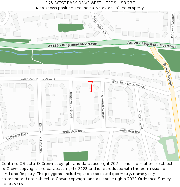 145, WEST PARK DRIVE WEST, LEEDS, LS8 2BZ: Location map and indicative extent of plot