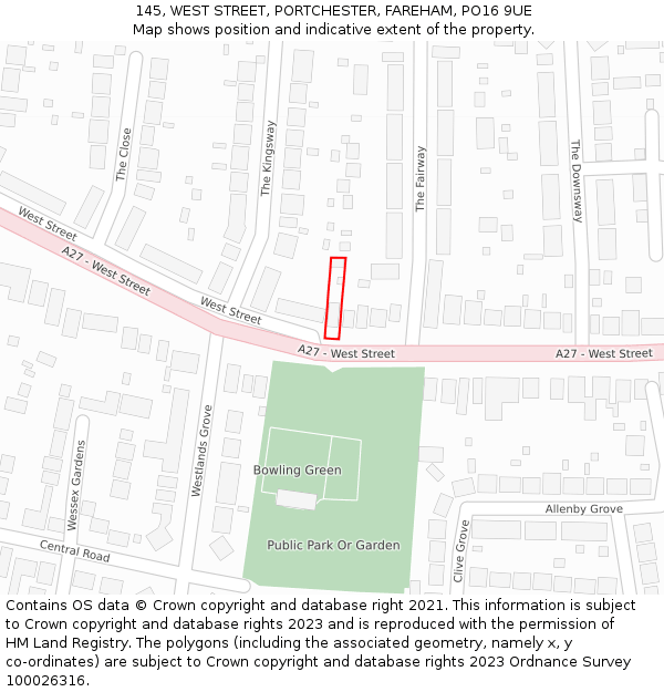 145, WEST STREET, PORTCHESTER, FAREHAM, PO16 9UE: Location map and indicative extent of plot