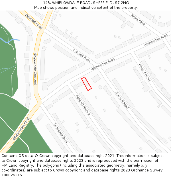 145, WHIRLOWDALE ROAD, SHEFFIELD, S7 2NG: Location map and indicative extent of plot