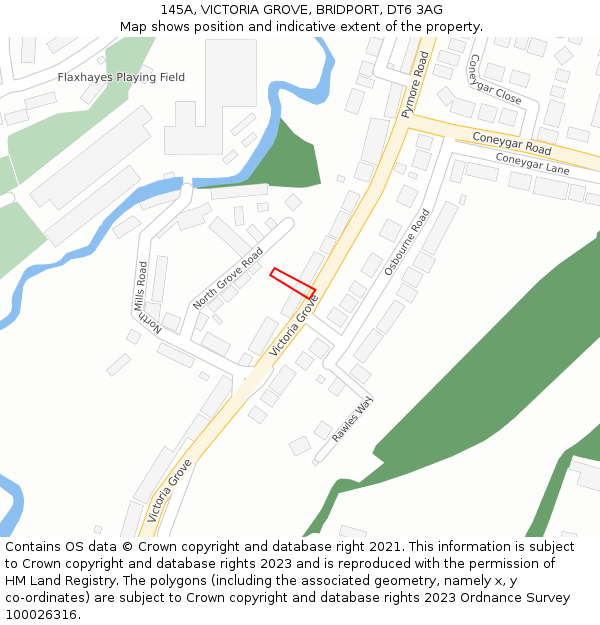 145A, VICTORIA GROVE, BRIDPORT, DT6 3AG: Location map and indicative extent of plot