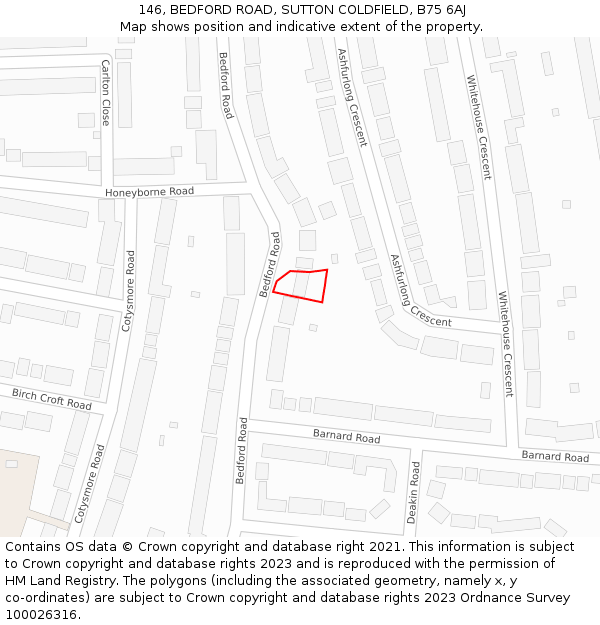 146, BEDFORD ROAD, SUTTON COLDFIELD, B75 6AJ: Location map and indicative extent of plot
