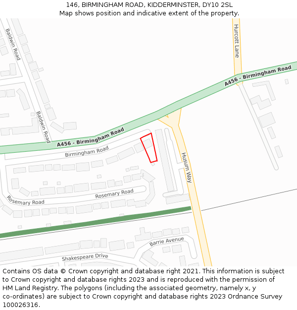 146, BIRMINGHAM ROAD, KIDDERMINSTER, DY10 2SL: Location map and indicative extent of plot