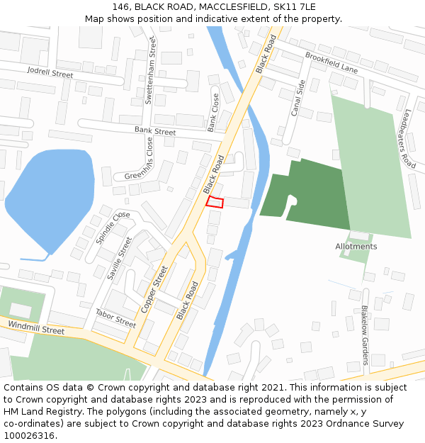 146, BLACK ROAD, MACCLESFIELD, SK11 7LE: Location map and indicative extent of plot