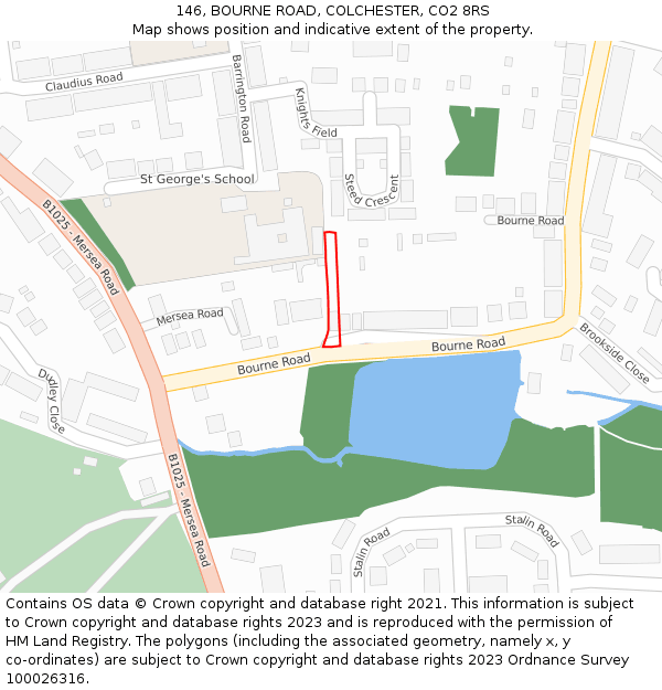 146, BOURNE ROAD, COLCHESTER, CO2 8RS: Location map and indicative extent of plot