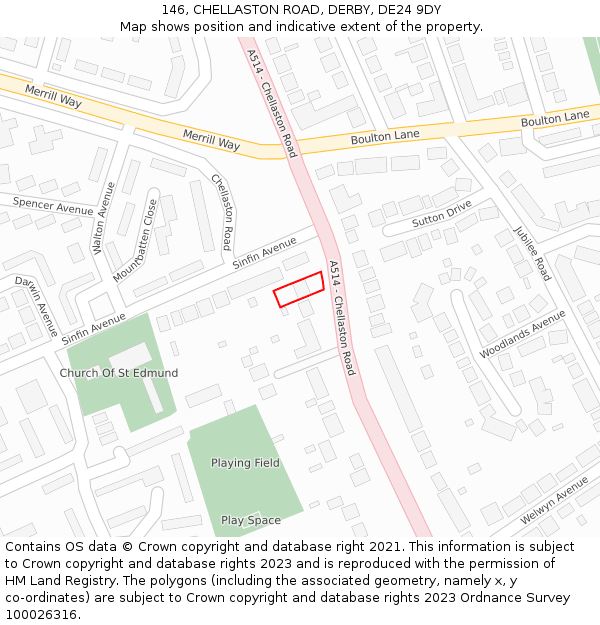 146, CHELLASTON ROAD, DERBY, DE24 9DY: Location map and indicative extent of plot