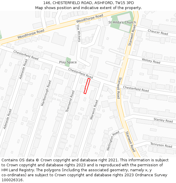 146, CHESTERFIELD ROAD, ASHFORD, TW15 3PD: Location map and indicative extent of plot
