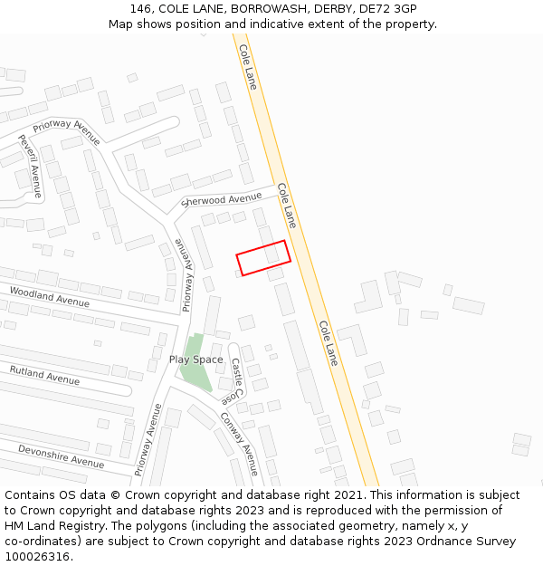 146, COLE LANE, BORROWASH, DERBY, DE72 3GP: Location map and indicative extent of plot