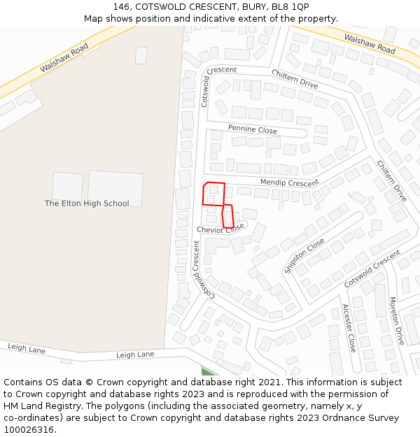 146, COTSWOLD CRESCENT, BURY, BL8 1QP: Location map and indicative extent of plot