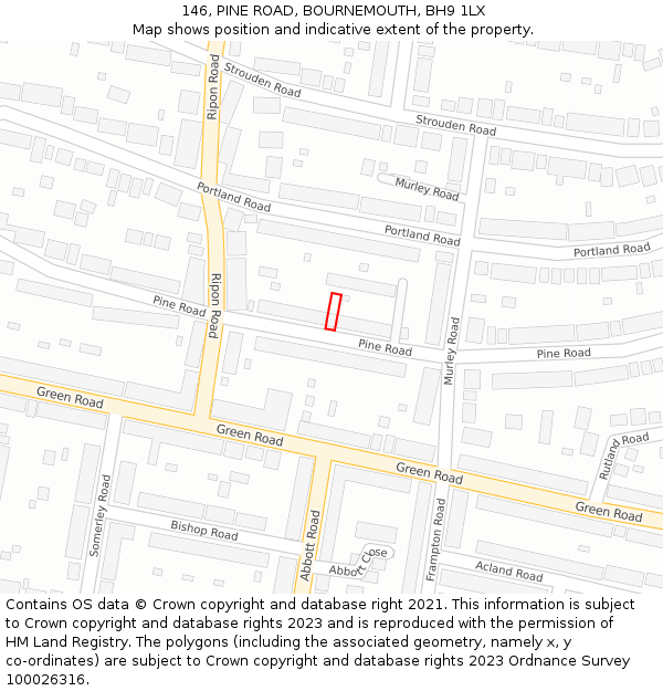 146, PINE ROAD, BOURNEMOUTH, BH9 1LX: Location map and indicative extent of plot