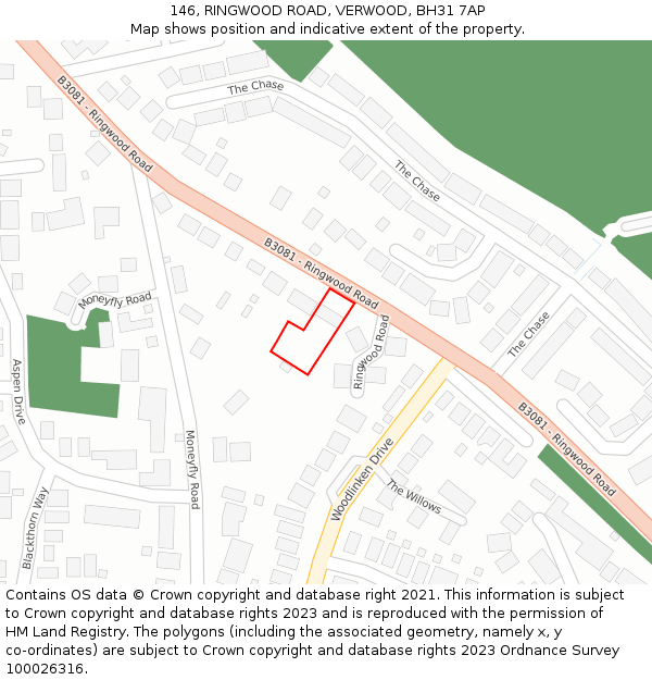 146, RINGWOOD ROAD, VERWOOD, BH31 7AP: Location map and indicative extent of plot