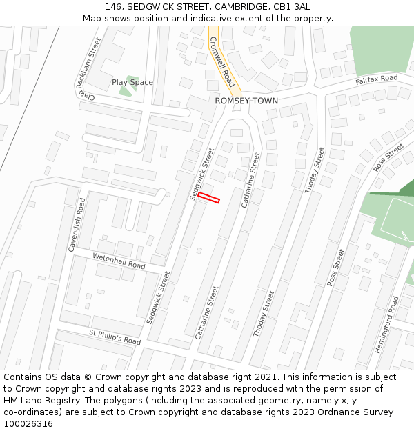 146, SEDGWICK STREET, CAMBRIDGE, CB1 3AL: Location map and indicative extent of plot