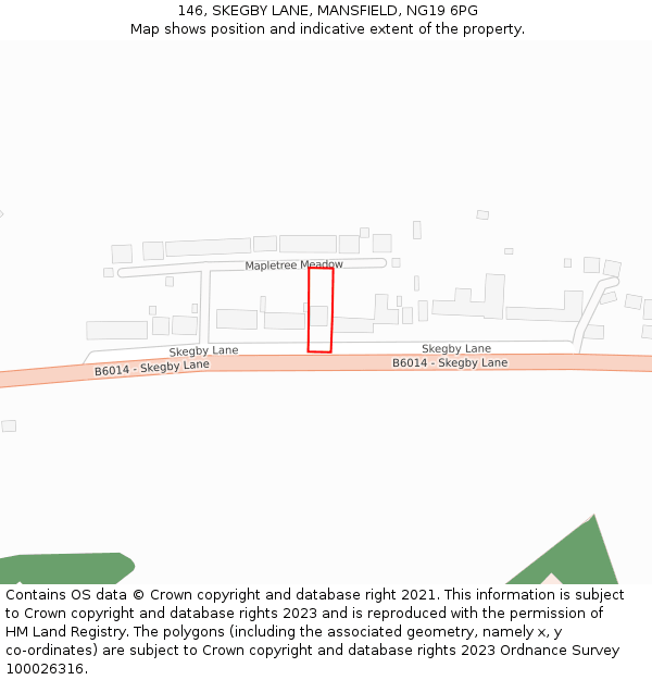 146, SKEGBY LANE, MANSFIELD, NG19 6PG: Location map and indicative extent of plot