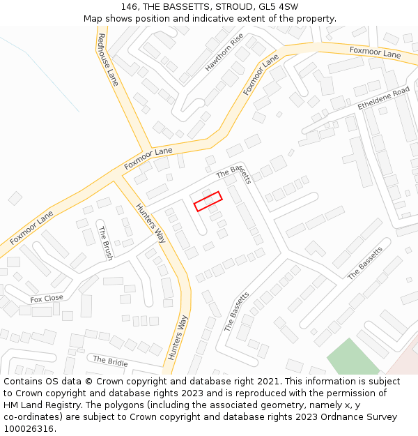 146, THE BASSETTS, STROUD, GL5 4SW: Location map and indicative extent of plot