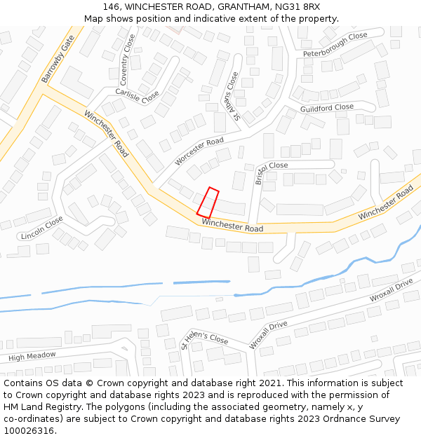 146, WINCHESTER ROAD, GRANTHAM, NG31 8RX: Location map and indicative extent of plot