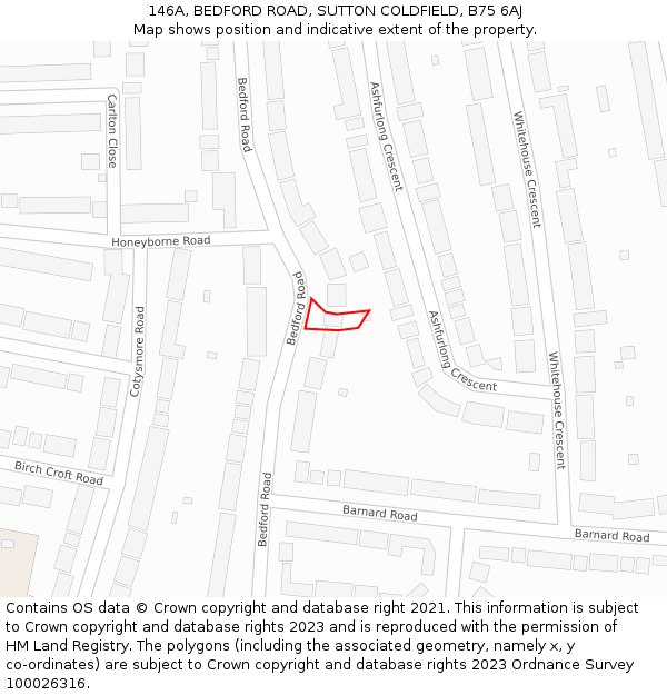 146A, BEDFORD ROAD, SUTTON COLDFIELD, B75 6AJ: Location map and indicative extent of plot