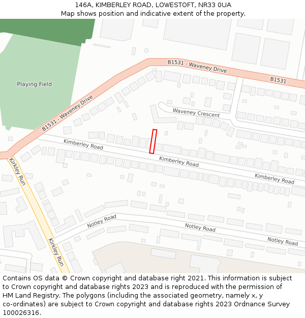 146A, KIMBERLEY ROAD, LOWESTOFT, NR33 0UA: Location map and indicative extent of plot