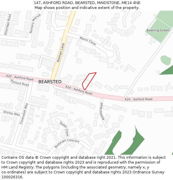 147, ASHFORD ROAD, BEARSTED, MAIDSTONE, ME14 4NE: Location map and indicative extent of plot
