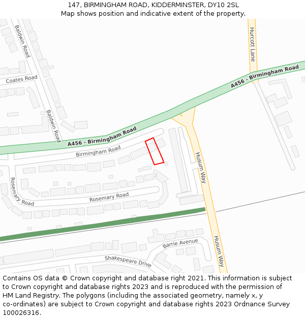 147, BIRMINGHAM ROAD, KIDDERMINSTER, DY10 2SL: Location map and indicative extent of plot