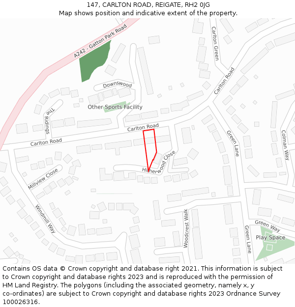 147, CARLTON ROAD, REIGATE, RH2 0JG: Location map and indicative extent of plot