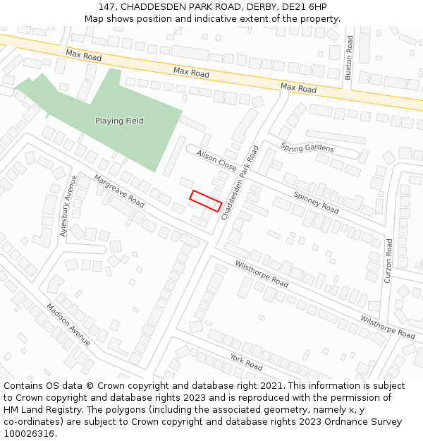 147, CHADDESDEN PARK ROAD, DERBY, DE21 6HP: Location map and indicative extent of plot