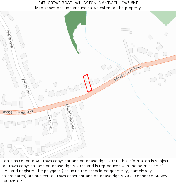 147, CREWE ROAD, WILLASTON, NANTWICH, CW5 6NE: Location map and indicative extent of plot