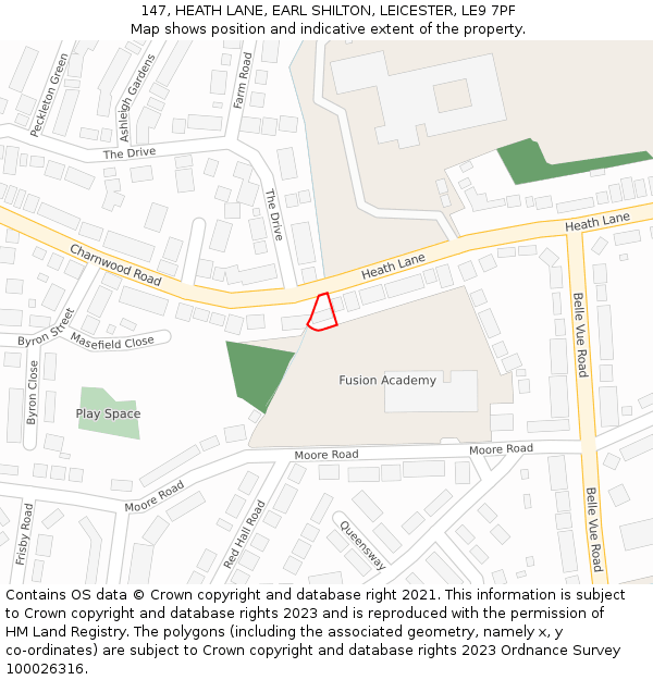 147, HEATH LANE, EARL SHILTON, LEICESTER, LE9 7PF: Location map and indicative extent of plot