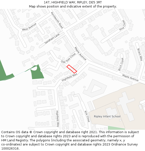 147, HIGHFIELD WAY, RIPLEY, DE5 3RT: Location map and indicative extent of plot