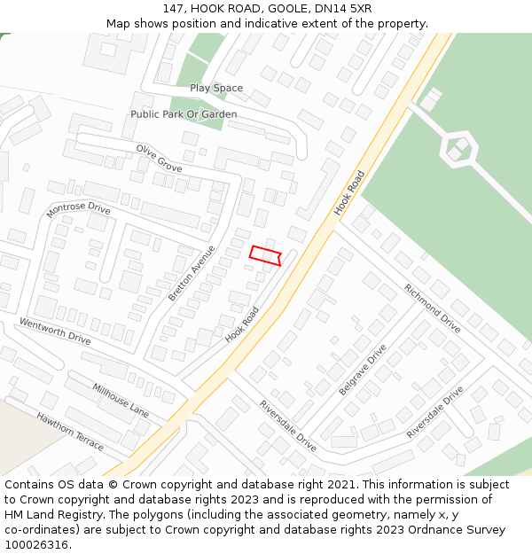 147, HOOK ROAD, GOOLE, DN14 5XR: Location map and indicative extent of plot