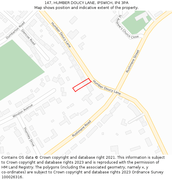 147, HUMBER DOUCY LANE, IPSWICH, IP4 3PA: Location map and indicative extent of plot