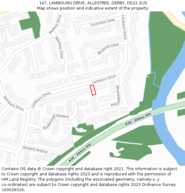 147, LAMBOURN DRIVE, ALLESTREE, DERBY, DE22 2US: Location map and indicative extent of plot