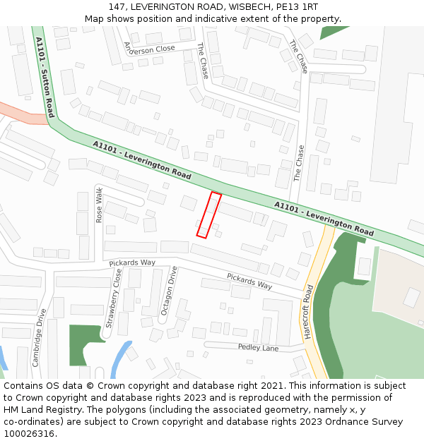 147, LEVERINGTON ROAD, WISBECH, PE13 1RT: Location map and indicative extent of plot