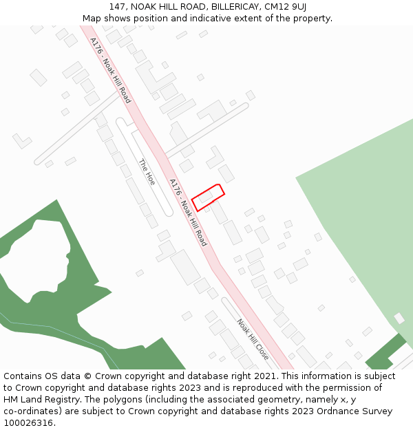 147, NOAK HILL ROAD, BILLERICAY, CM12 9UJ: Location map and indicative extent of plot